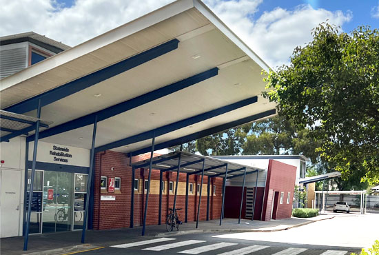 Front entrance to the Statewide Rehabilitation Services at Repat Health Precinct in Adelaide